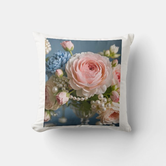 Delicate roze roos met parel in vaas kussen (Voorkant)