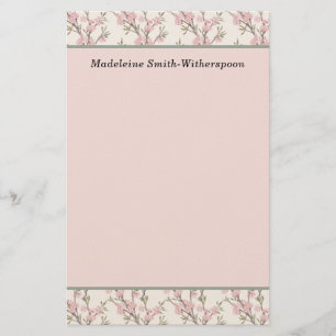 Delicate Roze Roosknoppen Bloemige Monogram Naam Briefpapier
