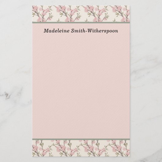 Delicate Roze Roosknoppen Bloemige Monogram Naam Briefpapier (Voorkant)