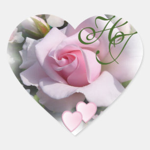 Delicate Roze Rose Monogram Bruiloft Hart Sticker