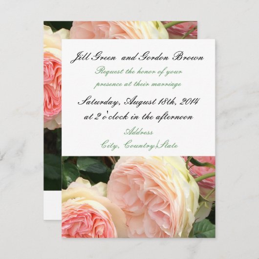 Delicate roze Rose Wedding Invitation Kaart (Voorkant / Achterkant)