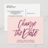 Delicate Roze Roze glitter schrift wijzig de datum Aankondigingskaart (Voorkant / Achterkant)
