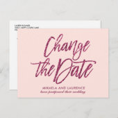 Delicate Roze Roze glitter tekst wijziging van de Aankondigingskaart (Voorkant / Achterkant)
