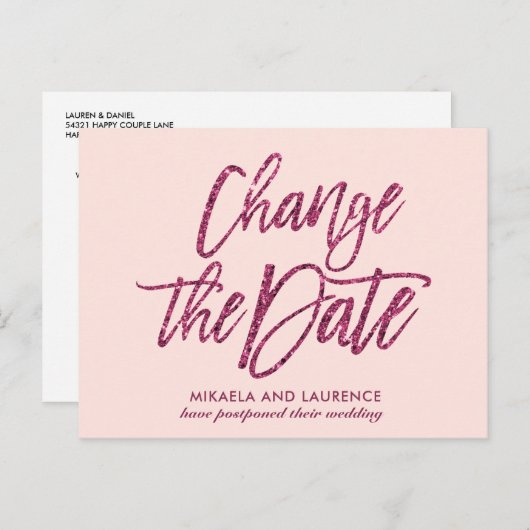 Delicate Roze Roze glitter tekst wijziging van de Aankondigingskaart (Voorkant / Achterkant)