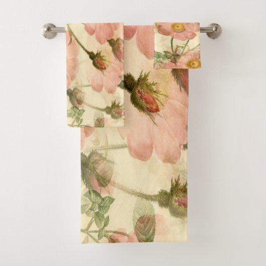 Delicate Roze Rozen Handdoekenset – Luxe Essential Bad Handdoek (Insitu)