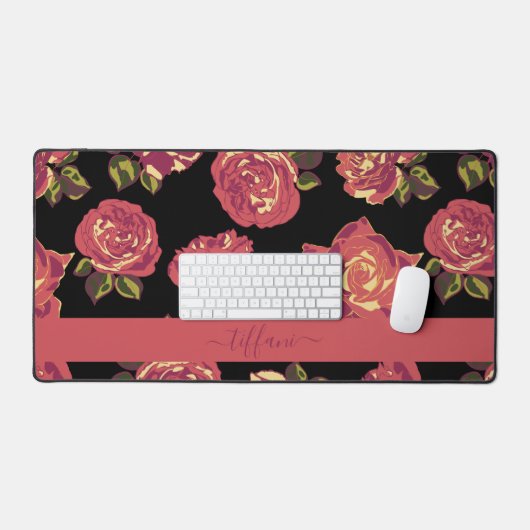 Delicate roze rozen in bloei bureaumat (Keyboard & Muis)