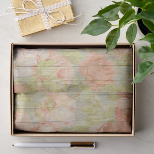 Delicate roze rozen op hout tissuepapier (Geschenk)