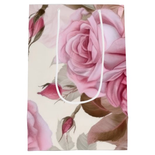 Delicate Roze Rozen Vintage Medium Cadeauzakje (Achterkant)
