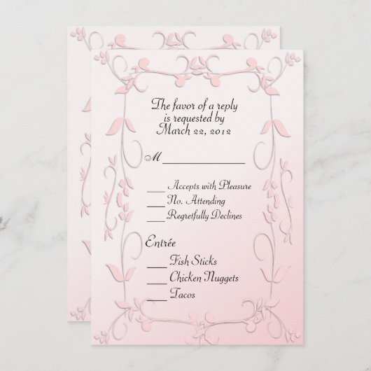 Delicate roze RSVP met boom van keuze Kaart (Voorkant / Achterkant)