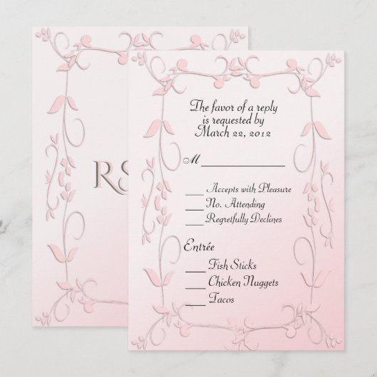 Delicate Roze RSVP met keuze uit hoofdgerecht Kaart (Voorkant / Achterkant)