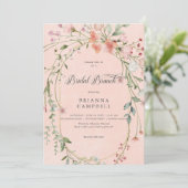 Delicate Roze Rustieke Veldbloemen Bruids Brunch Kaart (Staand voorkant)