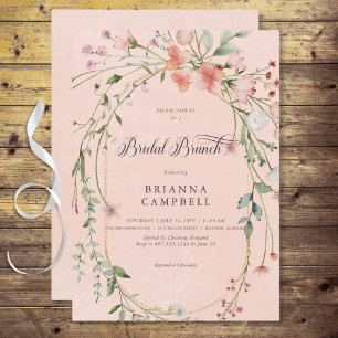 Delicate Roze Rustieke Veldbloemen Bruids Brunch Kaart