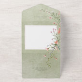 Delicate Roze Rustieke Wildbloemen Sage Diner All In One Uitnodiging (Buitenkant)