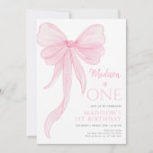 Delicate Roze Strik Meisje Eerste Verjaardag Kaart (Voorkant)