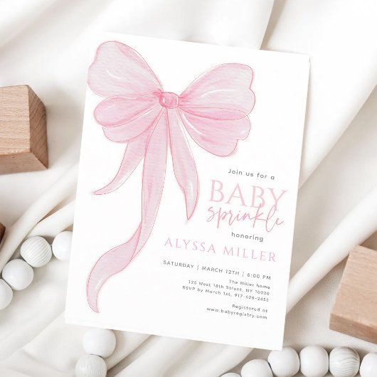 Delicate Roze Strikje Meisje Baby Sprinkle Kaart