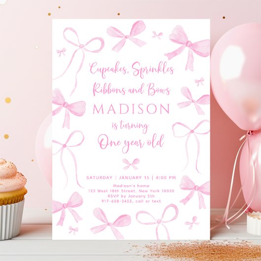 Delicate Roze Strikken Eerste Verjaardag Kaart