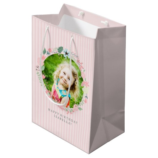 Delicate roze stripes Aangepast Lijst voor foto's Medium Cadeauzakje (Voorkant Gekanteld)