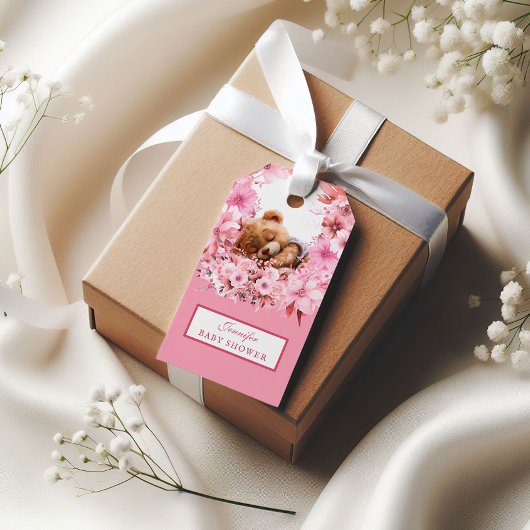 Delicate Roze Teddybeer Baby Shower Cadeaulabel