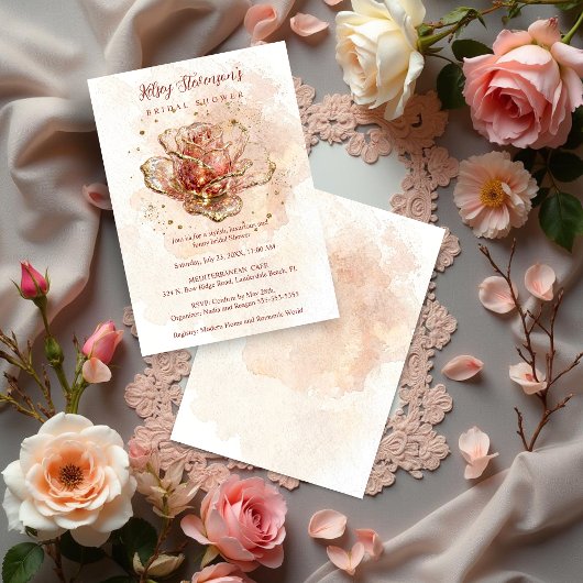 Delicate Roze Tinten Glitter Glas Effect Roos Kaart