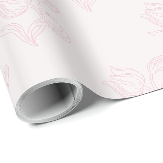 Delicate Roze Tulp Lineart Bruiloftsfeest Cadeaupapier (Rol Hoek)