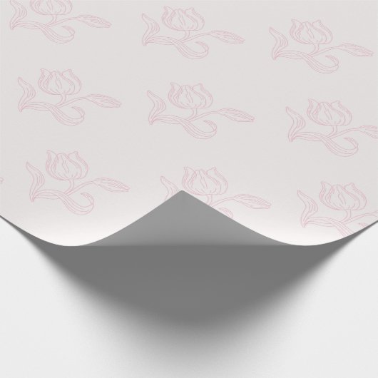 Delicate Roze Tulp Lineart Bruiloftsfeest Cadeaupapier (Hoek)
