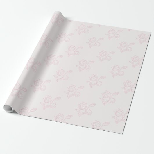 Delicate Roze Tulp Lineart Bruiloftsfeest Cadeaupapier (Uitgerold)