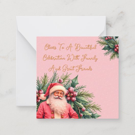 Delicate Roze Vintage Kerstman Notitiekaartje (Achterkant)