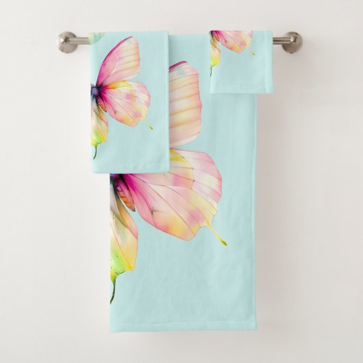 Delicate roze vlinder in pastel regenboog kleuren bad handdoek (Insitu)