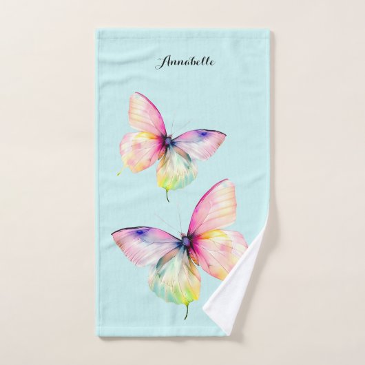 Delicate roze vlinder in pastel regenboog kleuren bad handdoek (Handdoek)