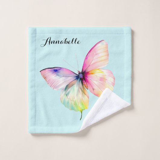 Delicate roze vlinder in pastel regenboog kleuren bad handdoek (Wasdoekje)