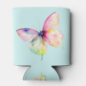 Delicate roze vlinder in pastel regenboog kleuren blikjeskoeler (Achterkant)