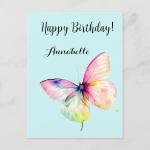 Delicate roze vlinder in pastel regenboog kleuren briefkaart