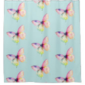 Delicate roze vlinder in pastel regenboog kleuren douchegordijn (Voorkant)
