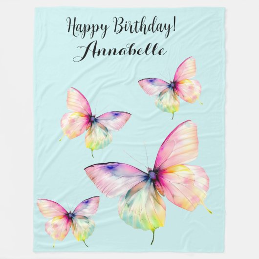 Delicate roze vlinder in pastel regenboog kleuren fleece deken (Voorkant)