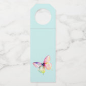 Delicate roze vlinder in pastel regenboog kleuren flessenhanger (Achterkant)