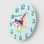 Delicate roze vlinder in pastel regenboog kleuren grote klok (Hoek)