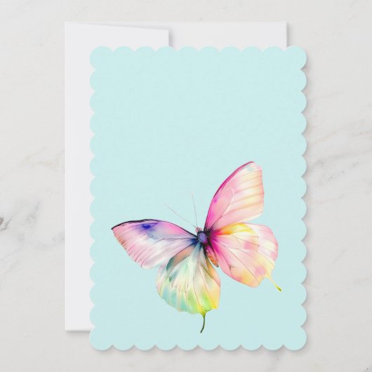 Delicate roze vlinder in pastel regenboog kleuren kaart (Achterkant)