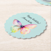 Delicate roze vlinder in pastel regenboog kleuren kartonnen onderzetters (Gekanteld)