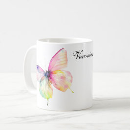 Delicate roze vlinder in pastel regenboog kleuren koffiemok