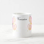 Delicate roze vlinder in pastel regenboog kleuren koffiemok (Center)