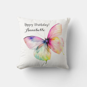 Delicate roze vlinder in pastel regenboog kleuren kussen