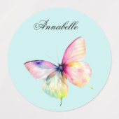 Delicate roze vlinder in pastel regenboog kleuren labels (Design 1)