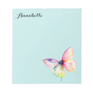 Delicate roze vlinder in pastel regenboog kleuren notitieblok