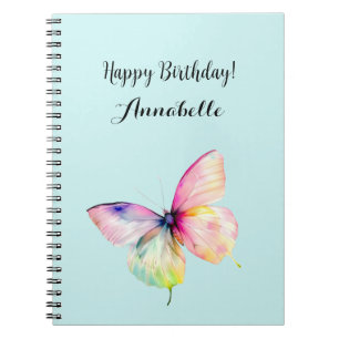Delicate roze vlinder in pastel regenboog kleuren notitieboek