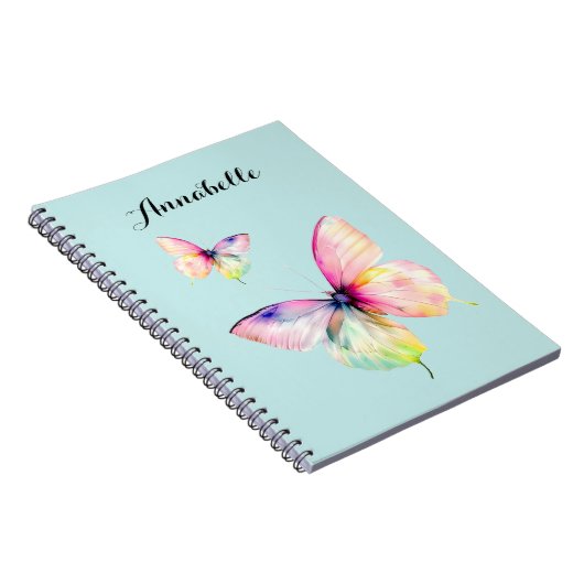 Delicate roze vlinder in pastel regenboog kleuren notitieboek (Rechterzijde)