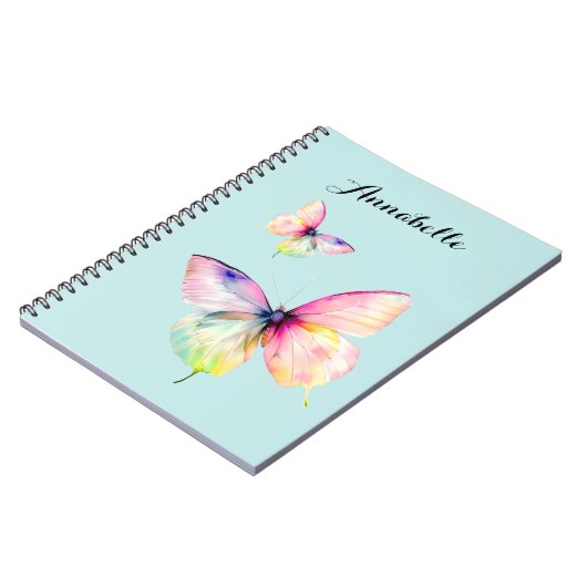 Delicate roze vlinder in pastel regenboog kleuren notitieboek (Linkerzijde)
