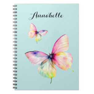 Delicate roze vlinder in pastel regenboog kleuren notitieboek