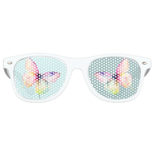 Delicate roze vlinder in pastel regenboog kleuren retro zonnebril (Voorkant)