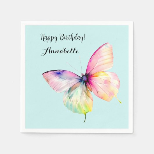 Delicate roze vlinder in pastel regenboog kleuren servet (Voorkant)