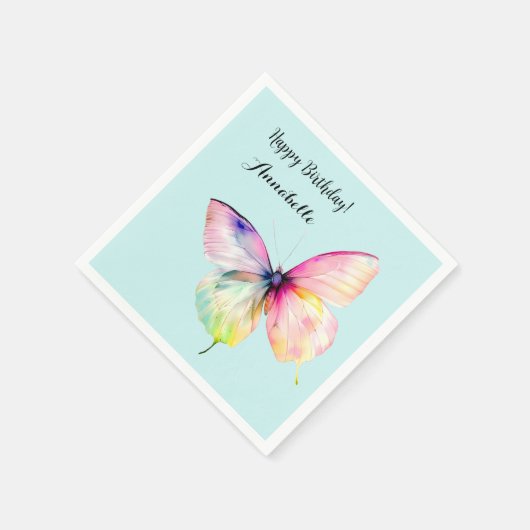 Delicate roze vlinder in pastel regenboog kleuren servet (Hoek)